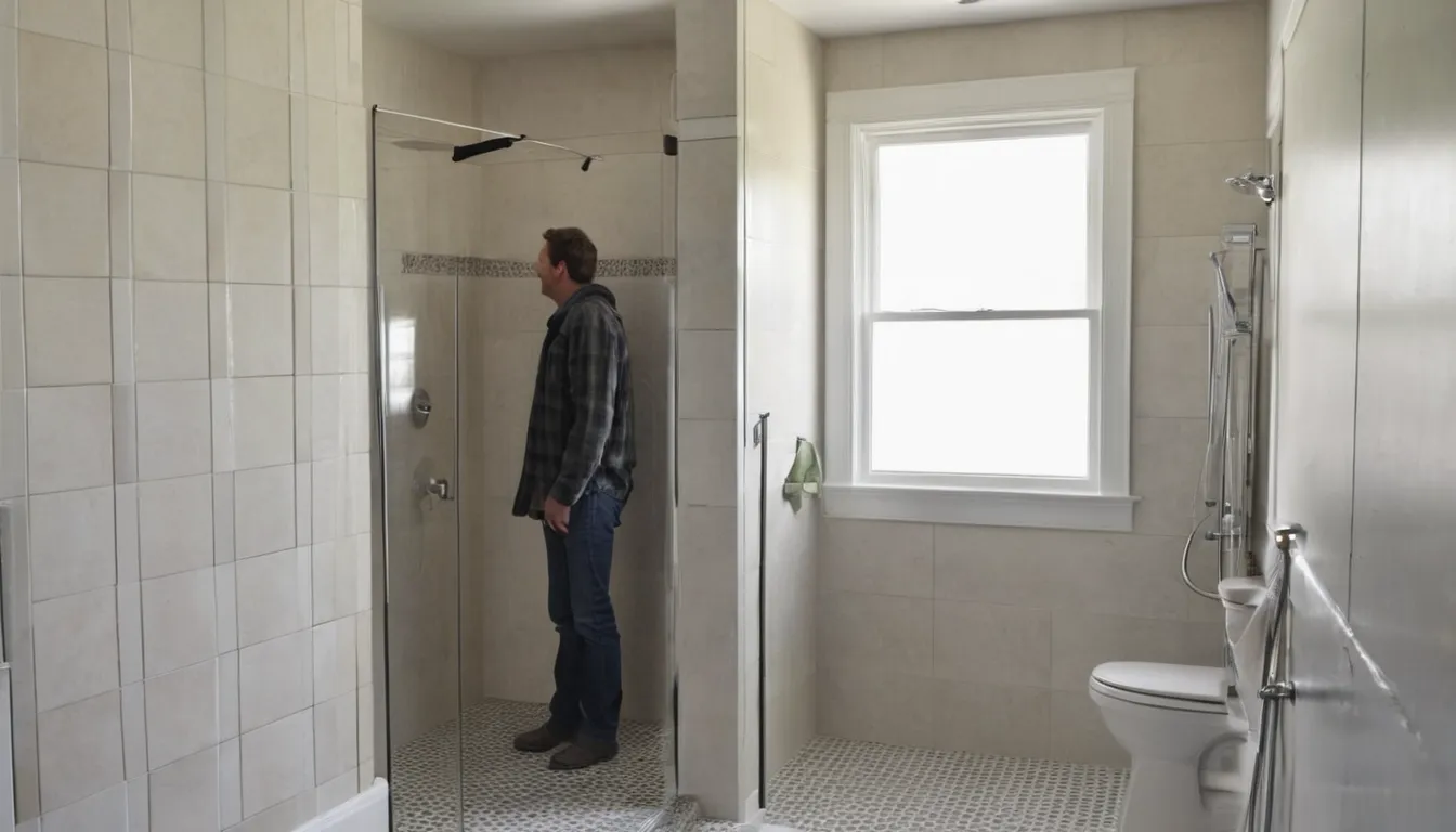 A provider measuring a bathroom for a walk-in shower in the Conyers area